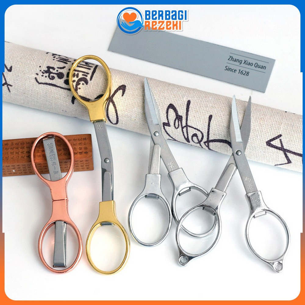 

Gunting Lipat Mini Model Kacamata Stainless Steel / Gunting Travel Scissors Anti Karat Serbaguna BR C1199
