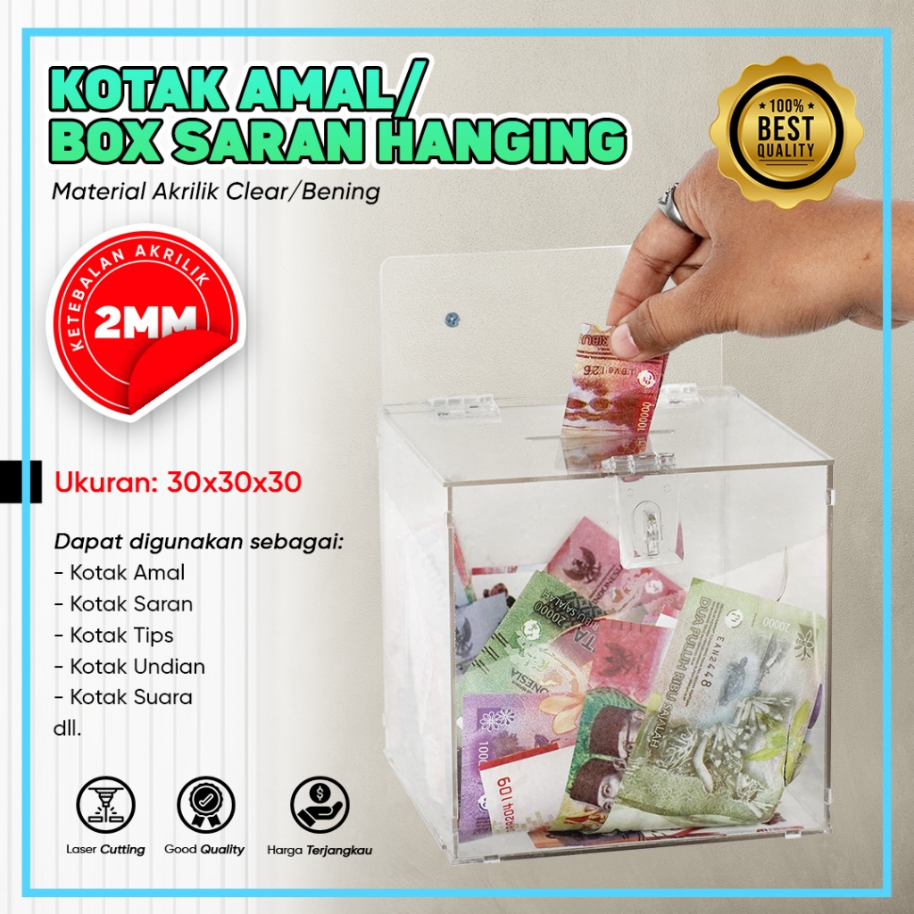 Kotak Amal / Saran Akrilik Dinding 30x30x30 cm