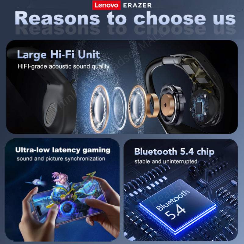 GARANSI Lenovo ERAZER X8 TWS Transformer Earphone Bluetooth 5.4 Headset Wireless Gaming Open Ear AI