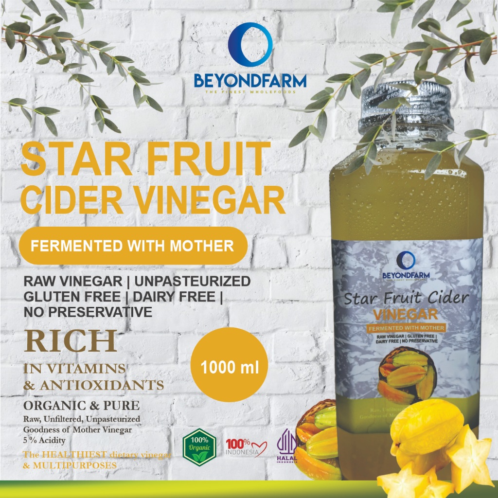 

BEYONDFARM Cuka Belimbing 250ml - 1 Liter Endapan Mother Fermentasi / Star Fruit Cider Vinegar Bragg