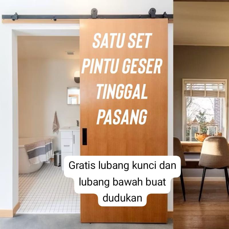 SATU SET PINTU SLEDING TINGGAL PASANG GRATIS LUBANG KUNCI DAN LUBANG BAWAH REL