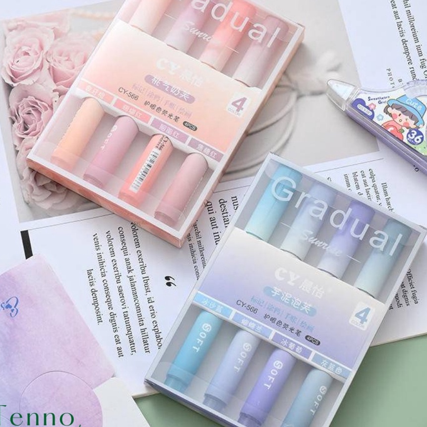 

FG2 TENNO 4PcsSet Pena Stabilo Kawaii Permen Warna Pastel Hhlhter Lucu Aesthetic Estetik