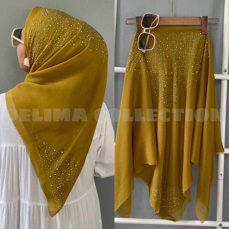 Segiempat Payet Press Swarovski Tabur Bintang / hijab press motif / jilbab segiempat swarovski||khad