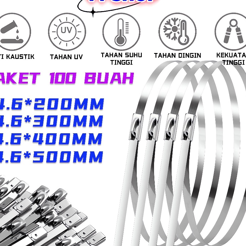 

Hematku 1 Pcs Kabel Ties Stainless Tali Besi Anti Karat 34 Cable Ties ikat besi Kabel Tis Steel Metal Tie lock Klem Pengikat Pipa Knalpot