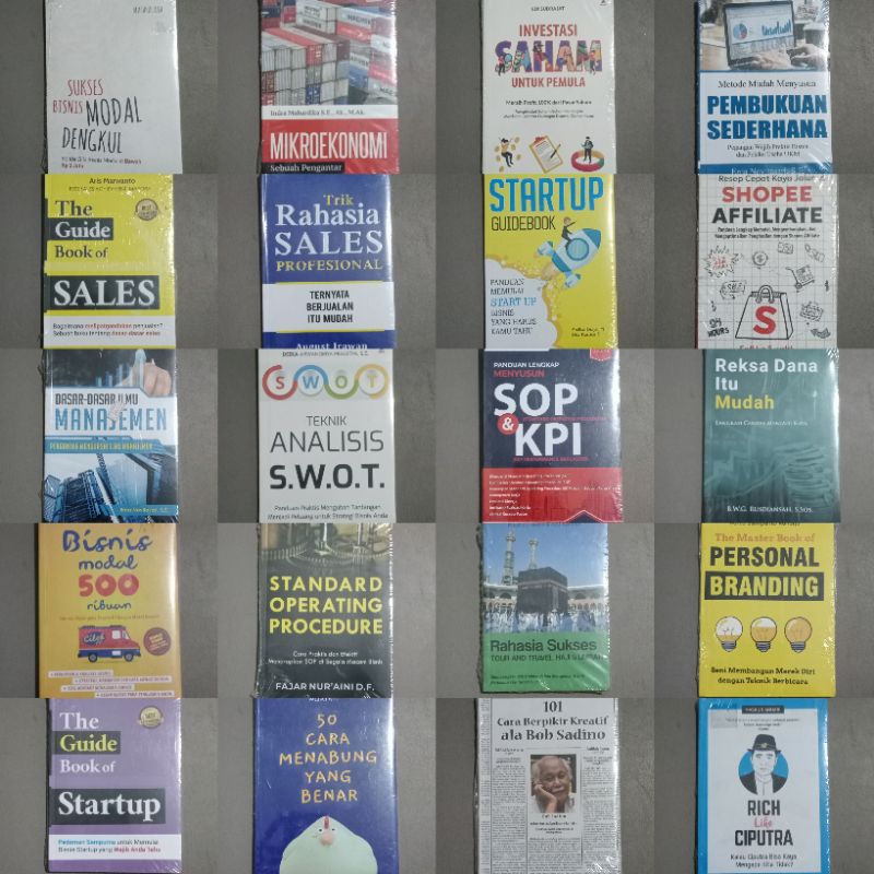 Buku Bisnis dan manajemen Shopee affiliate mikro ekonomi investasi saham pembukuan sales rich like Ciputra Bob Sadino start up dasar ilmu manajemen analisis SWOT SOP & KPI Reksadana