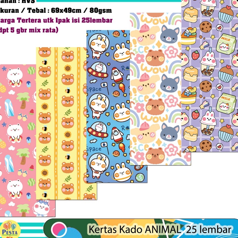 

Spesial Harga Murah 1Set 25lmbr Kertas kado motif ANIMAL CUTE B kertas kado karakter kertas kado animal cute Kertas Kado Setara Sanwa Sansan Wawa