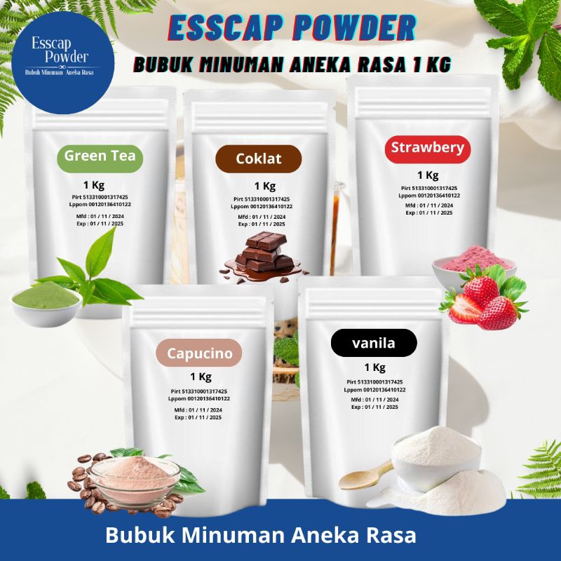 

Esscap Bubuk Minuman 1kg – Minuman Instan, Aneka Rasa Coklat, Kopi, Vanila, Teh