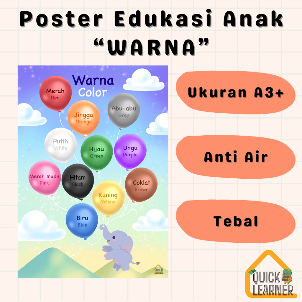 Quick Learner Poster Edukasi Anak Belajar Warna Untuk Pendidikan Anak Paud TK SD
