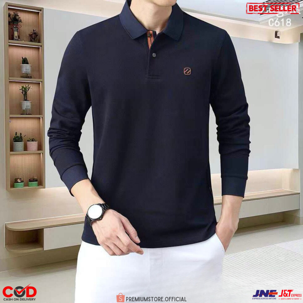 Terlaris kaos kerah panjang sweater polo Zegna mirror vip -3 warna keren