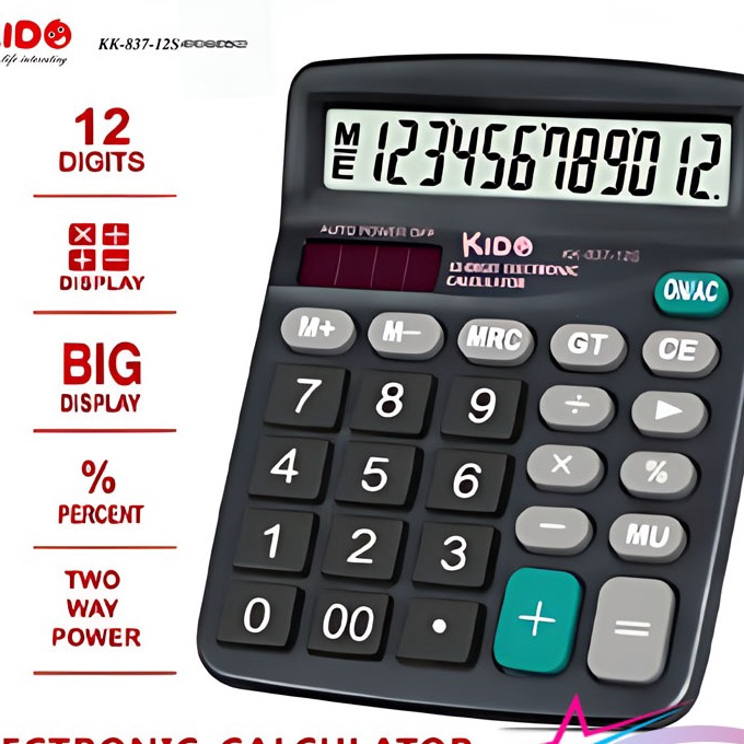 

KI3 Kalkulator Energi Surya 12Dit Electronic Calculator KIDO KK83712S