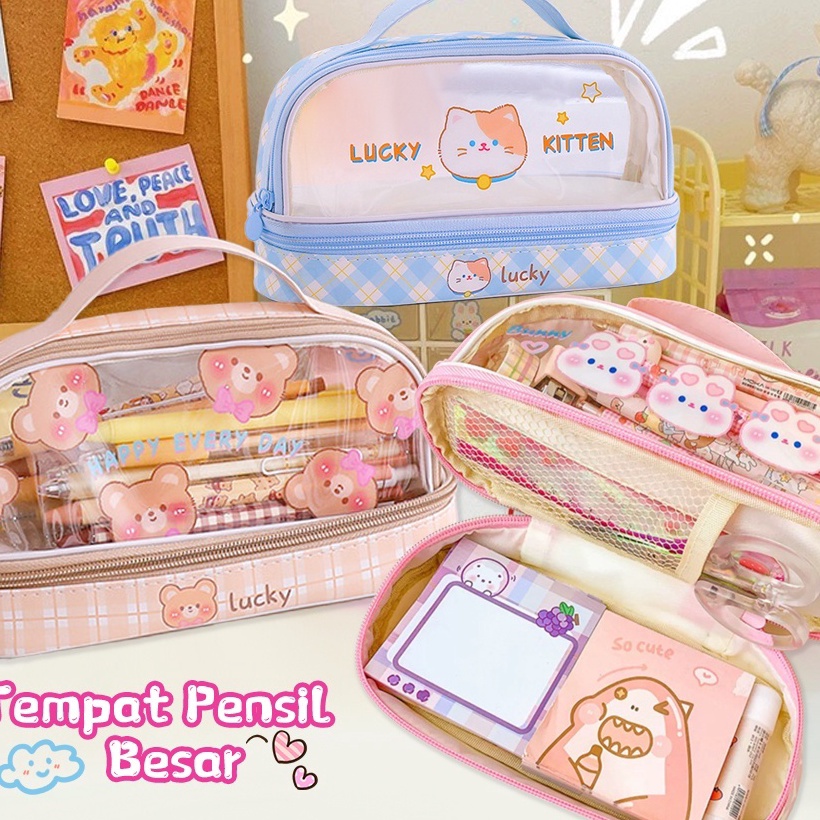 

berkualitas Poney Tempat pensil anak pen case karakter Kotak pensil transparan
