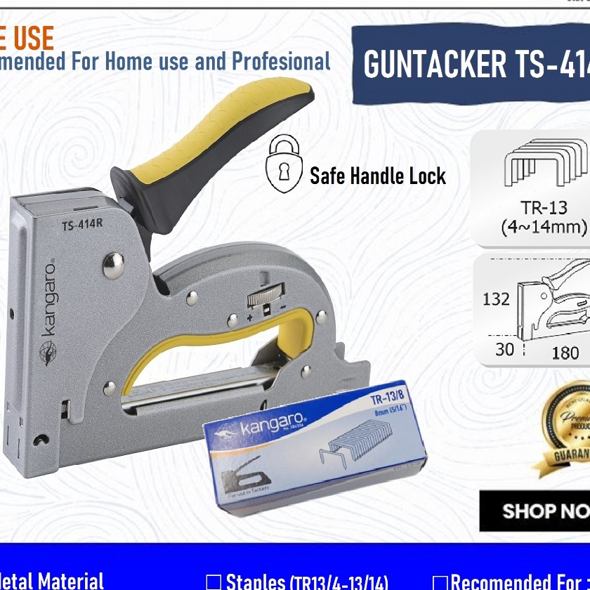 

KI3 Stapler Tembak Guntacker TS 414R Sejenis MAX TGA Stapler Sofa Staples Tembak Jok Motor Gun Tacker Kangaro