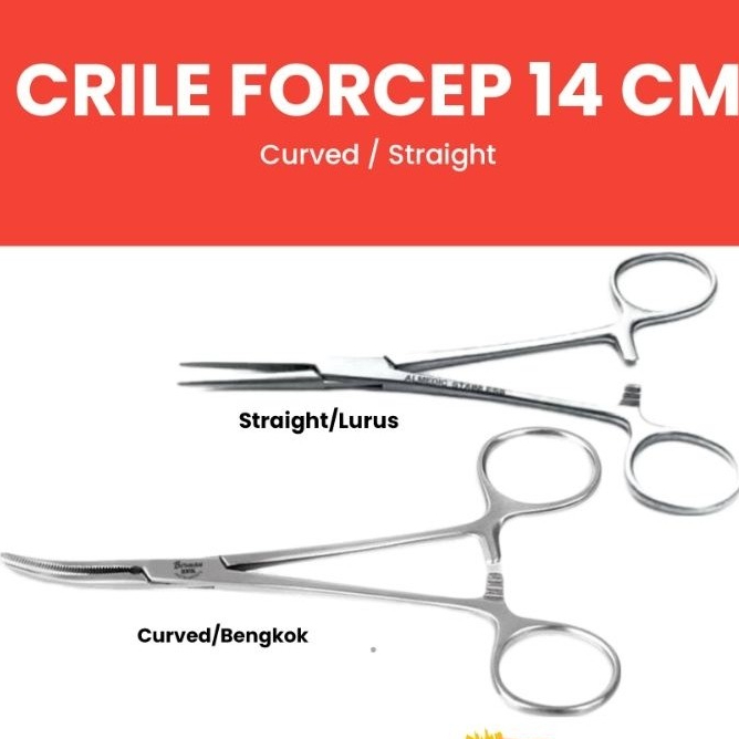M+ Crile Haemostatic Forcep Lurus/ Bengkok Crile Forcep 14 Cm Instrumen