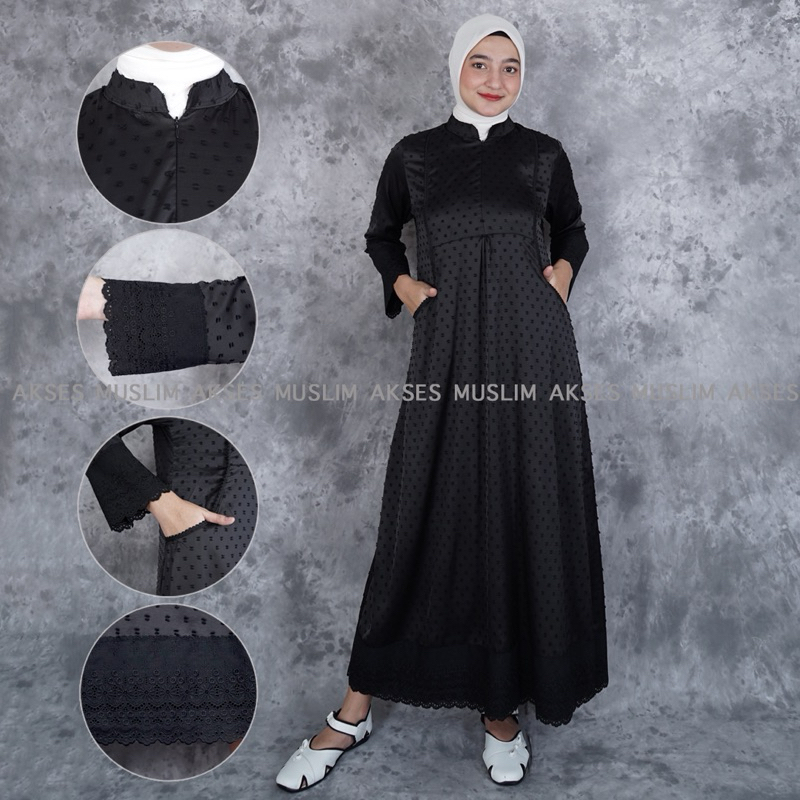 Gamis Ihrom Gamis Hitam Wanita Armani Silk Renda Kerancang Model Kantong Samping Kualitas Premium