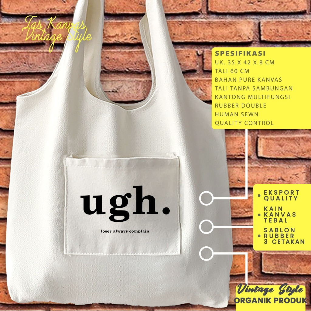 TAS KANTONG UGH BERBAHAN KANVAS UKURAN BESAR - TOTE BAG VINTAGE / TAS KANVAS / TAS VINTAGE