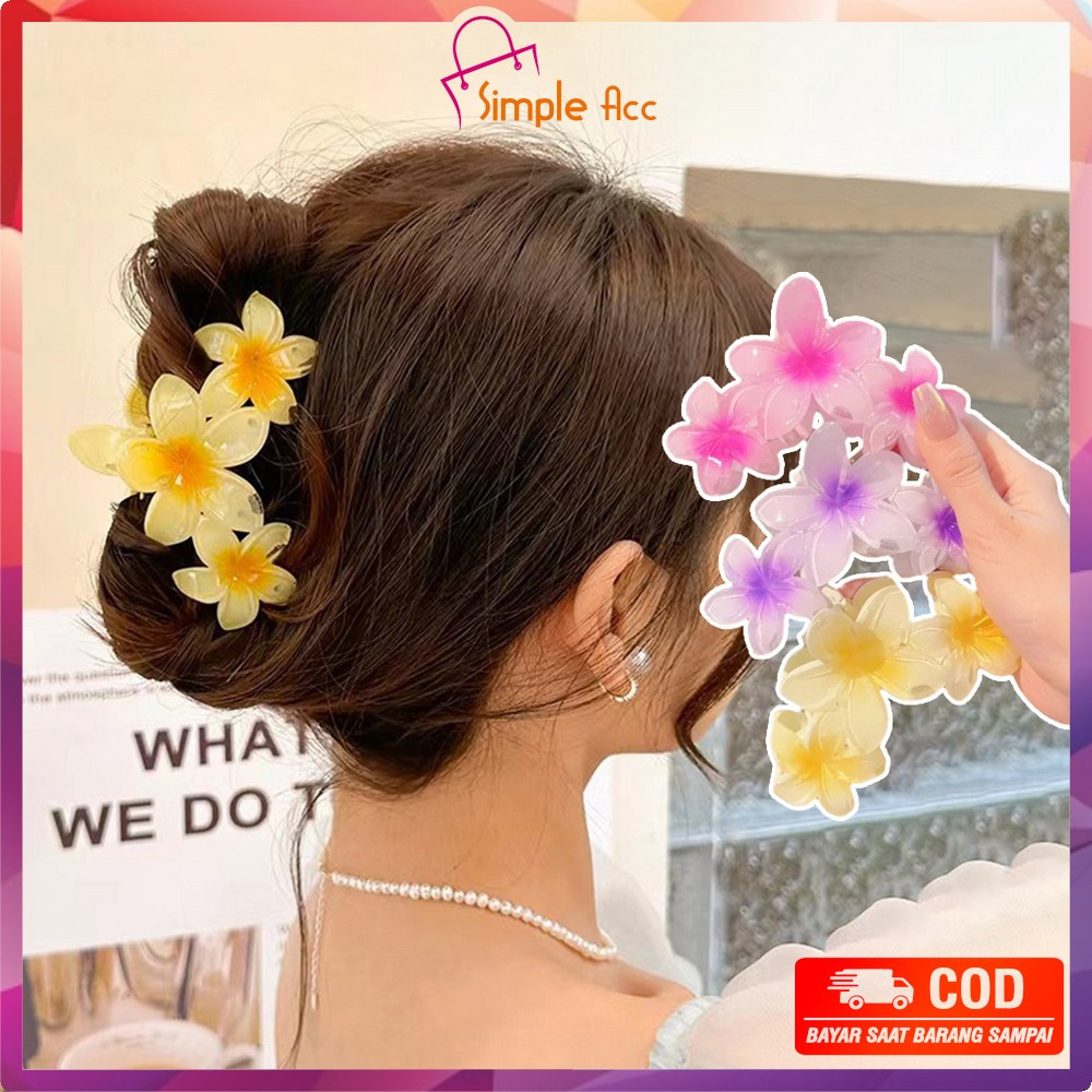 DO-C1152 Jepit Rambut 3 Bunga Kamboja Frangipani Hairclip / Hair Claw Jedai Kamboja Bali Triplet Bun