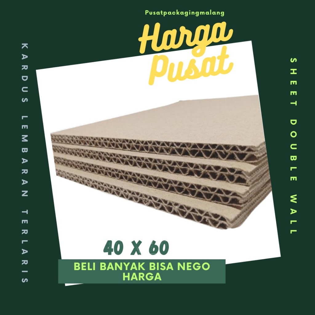 

Sheet 40x60 / 40x50 / 40x40 / 40x30 / 40x20 / 40x10 Lembaran Bahan Polos Double Wall Kardus Coklat Karton Packing