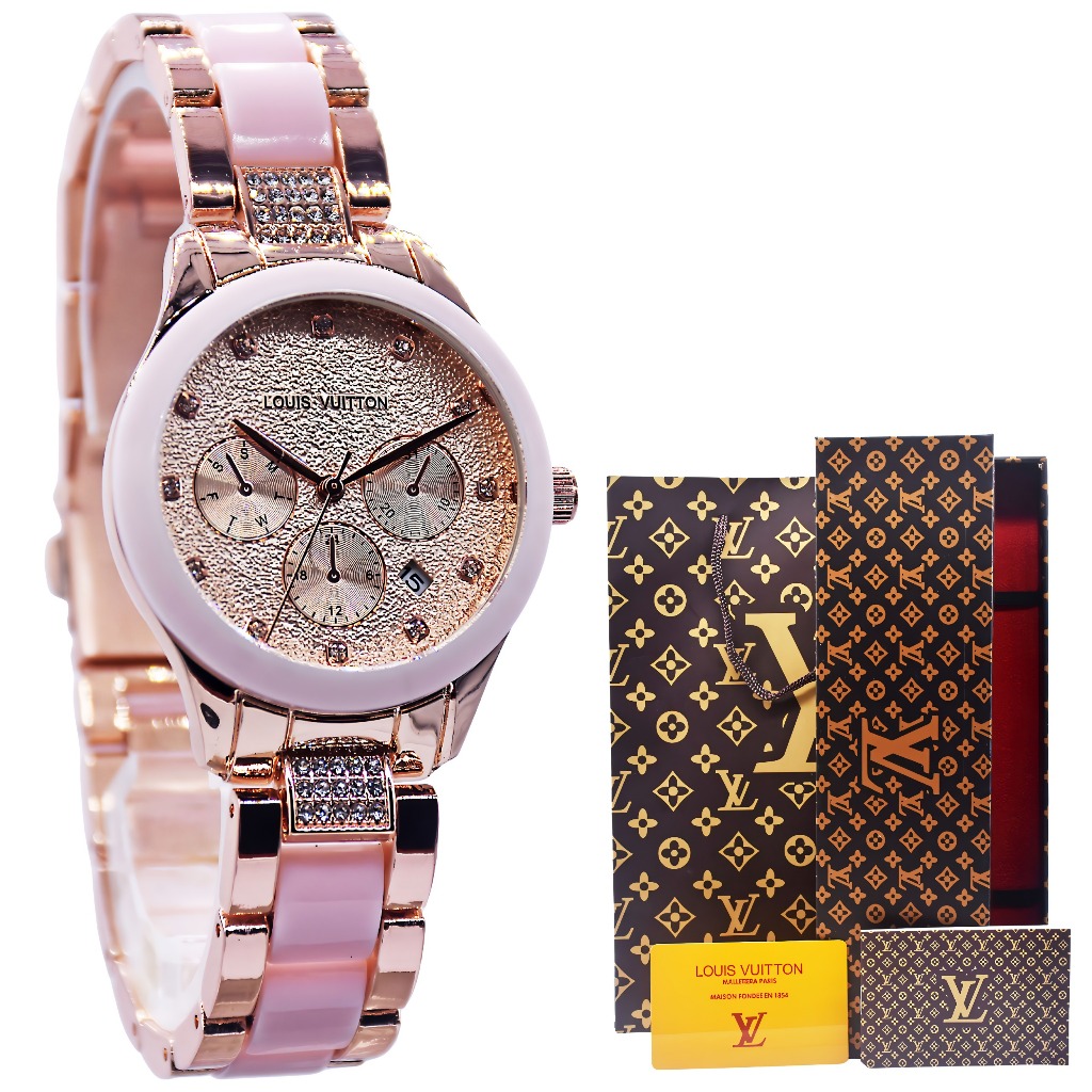 BISA COD JAM TANGAN WANITA LOU1S VU1TT0N KERAMIK FULL SET LA-5231 STAINLESS STEEL CHRONO VARIASI & T