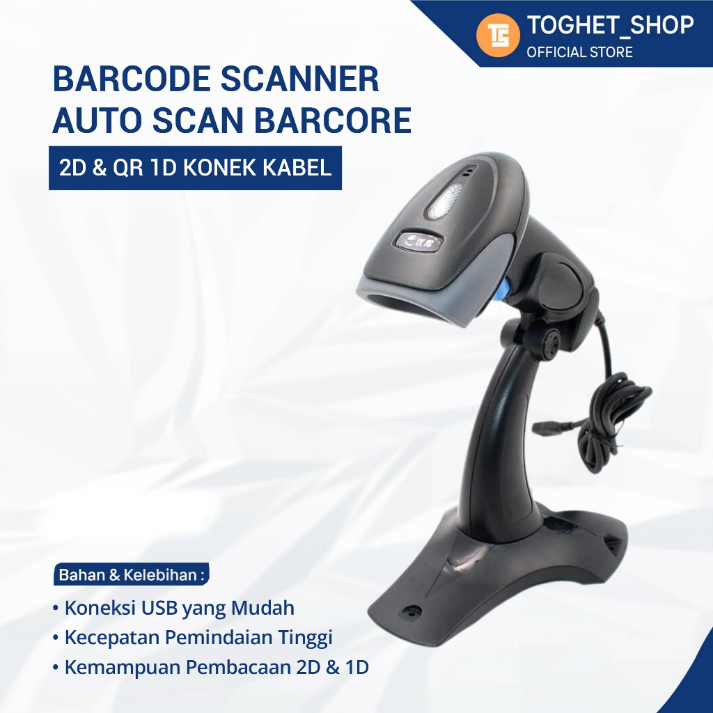 Barcode Scanner Auto 2D QR 1D Koneksi Kabel USB Alat Scan Barcode 2D Dan 1D Koneksi Kabel USB