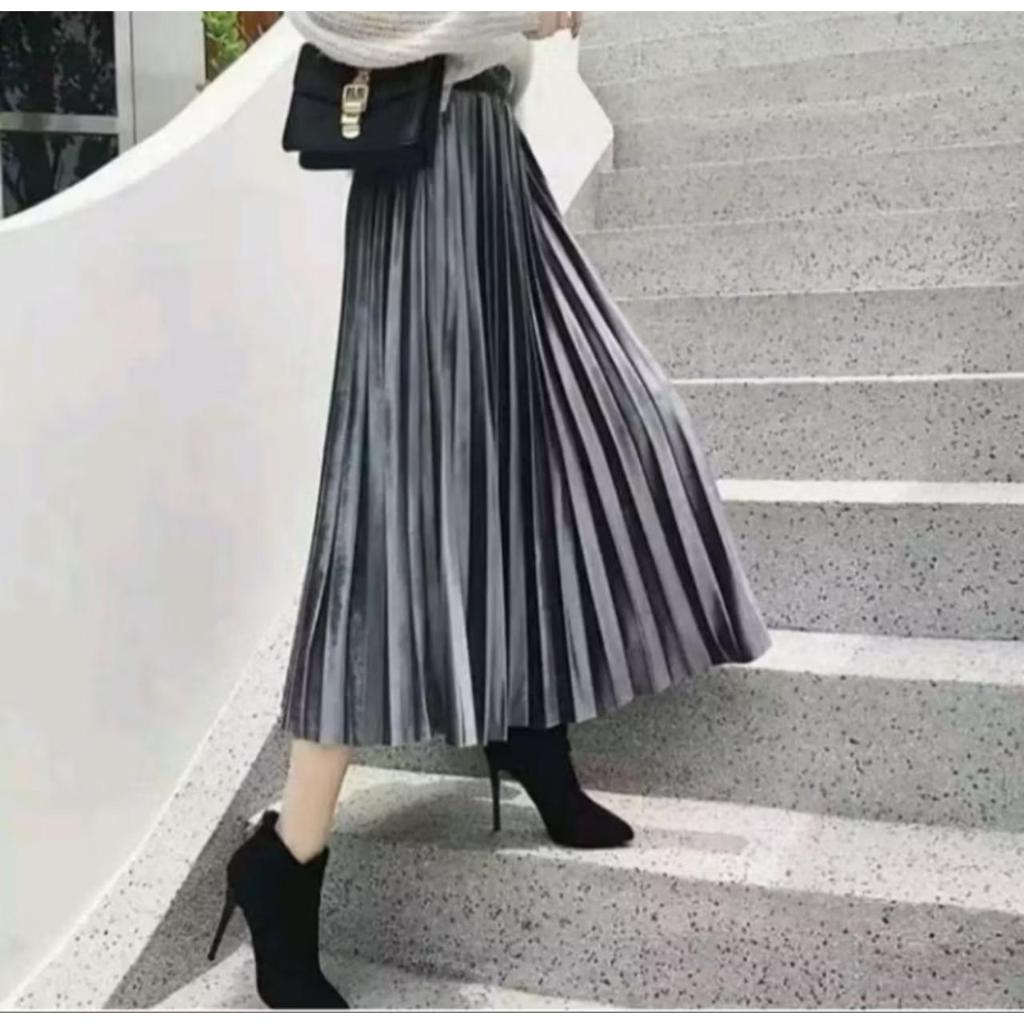 POTONGAN HARGA Rok Plisket Beludru 7/8 Import PREMIUM - Rok Plisket - Rok 7/8 - Rok Beludru