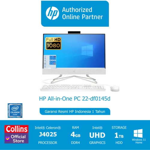 HP All-in-One PC 22-df0145d - INTEL J4025 4GB 1TB DVD-RW 21.5” FHD W11