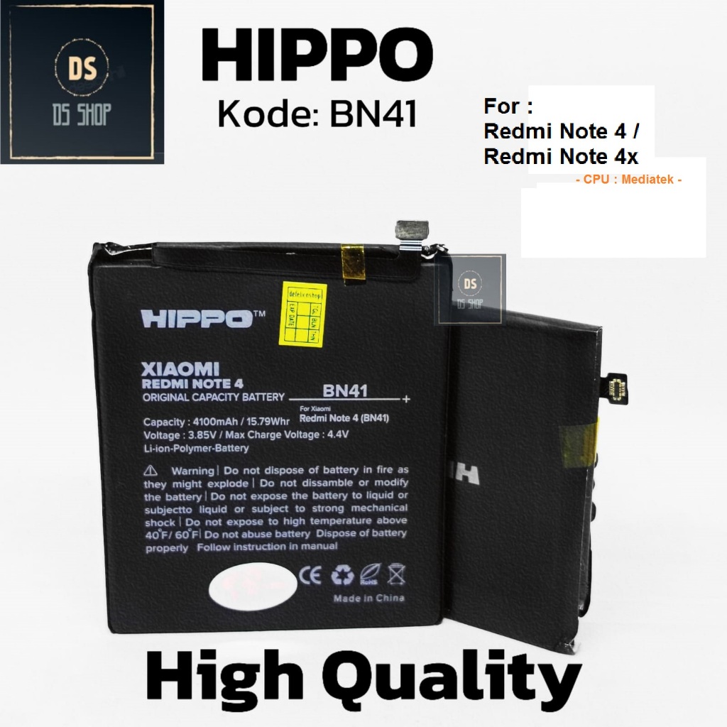 BATERAI HP XIAOMI REDMI NOTE 4 - 4X PRO - BN 41 - BN41 HIPPO Batre Batrai Hp