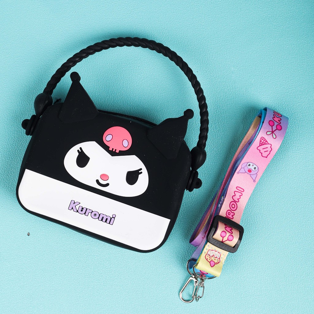 Tas Fashion Selempang Mini Bag Tas Jelly Kuromi Black Tas Anak Silicon Lucu Coin Pouch Kuromi Hitam