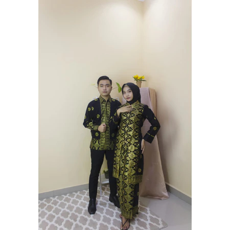 Nyimas Songket Palembang Asli: Baju + Rok Set / Couple & Anak, Motif Cantik Manis Hitam 2, Termurah