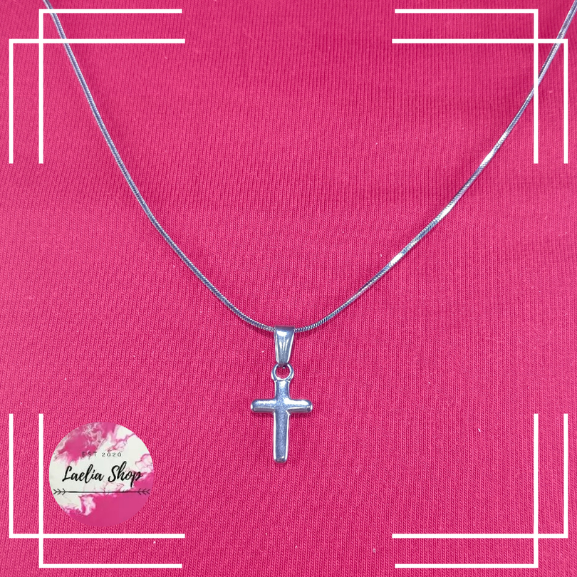 [Laelia Jewelry] Kalung Liontin Salib Polos Kecil Rantai Sisik Ular Titanium Import Asli Anti Karat 