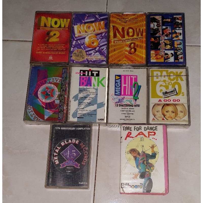 kaset kompilasi NOW 2 / NOW 6 / NOW 8 / SUPER HITS / MTV ALTERNATIVE NATION / HIT BANK 2 / MEGA HIT 