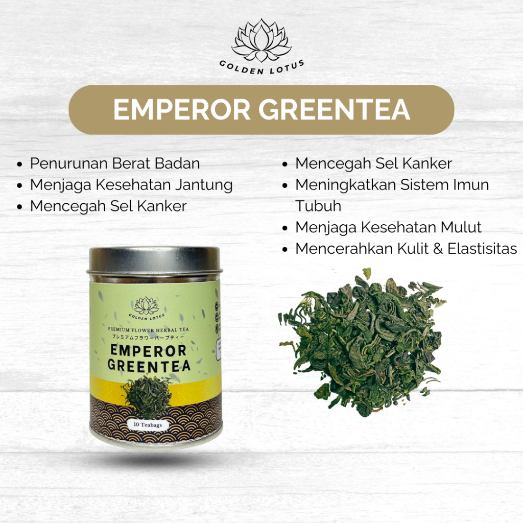 

GOLDEN LOTUS Teh Hijau Organic Premium EMPEROR GREEN TEA Antioksidan Tinggi Menurunkan Kolesterol