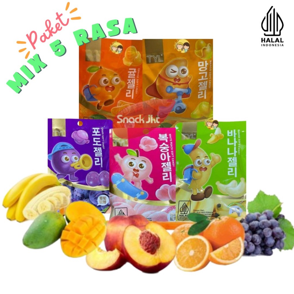 

Tyl Mini Aneka Rasa Buah Halal 5 Rasa Manggo, Banana, Peach, Orange, Grape Murah