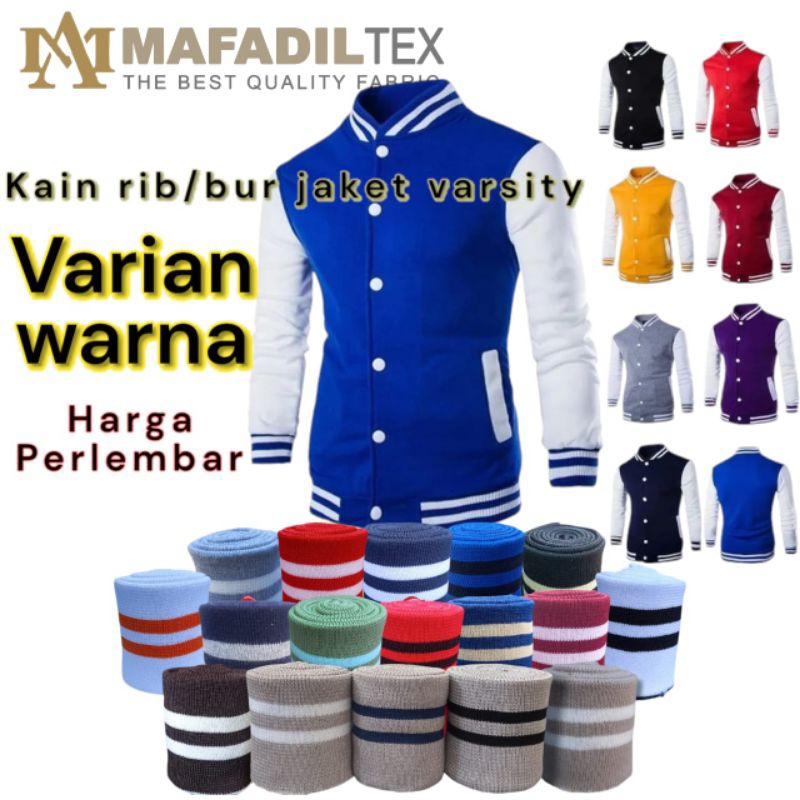 Kain rib/bur jaket warna polos dan strip polyester pe20 premium perlembar