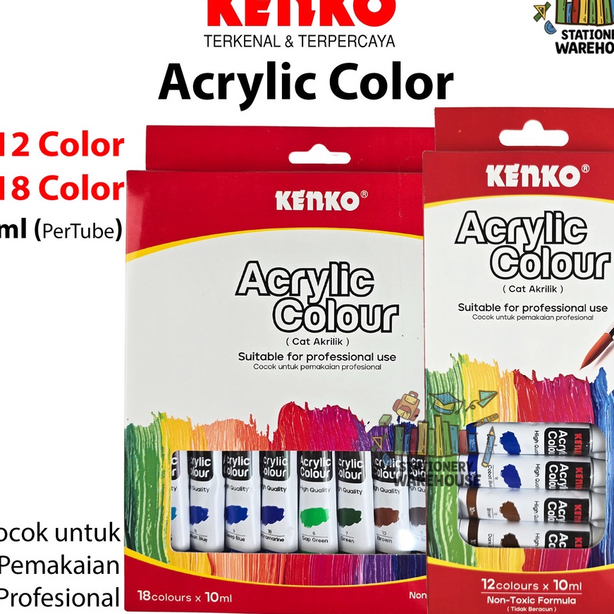 

Pilihan Cat Akrilik Acrylic Color KENKO ARC112 12 Warna dan ARC118 18 WARNA 1 ML