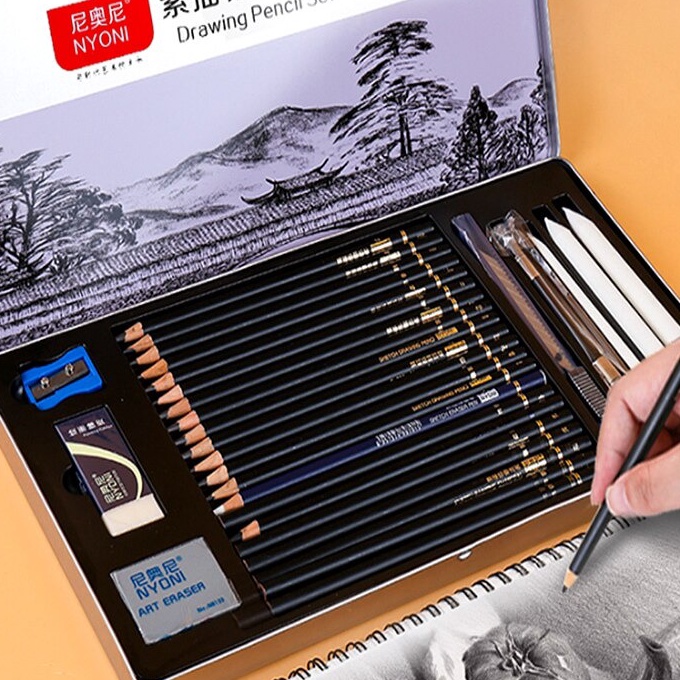 

Boom Nyoni Drawing Pencil Gambar Set 29pcs Metal Tin Box Pensil Gambar Lukis Sketsa Lengkap