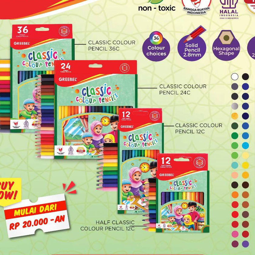 

KP8 GREEBEL Pensil Warna Classic Color Pencils Halal Edition Coloring Pensil Warna Greebel Pensil Warna Aman untuk Anak Mewarnai