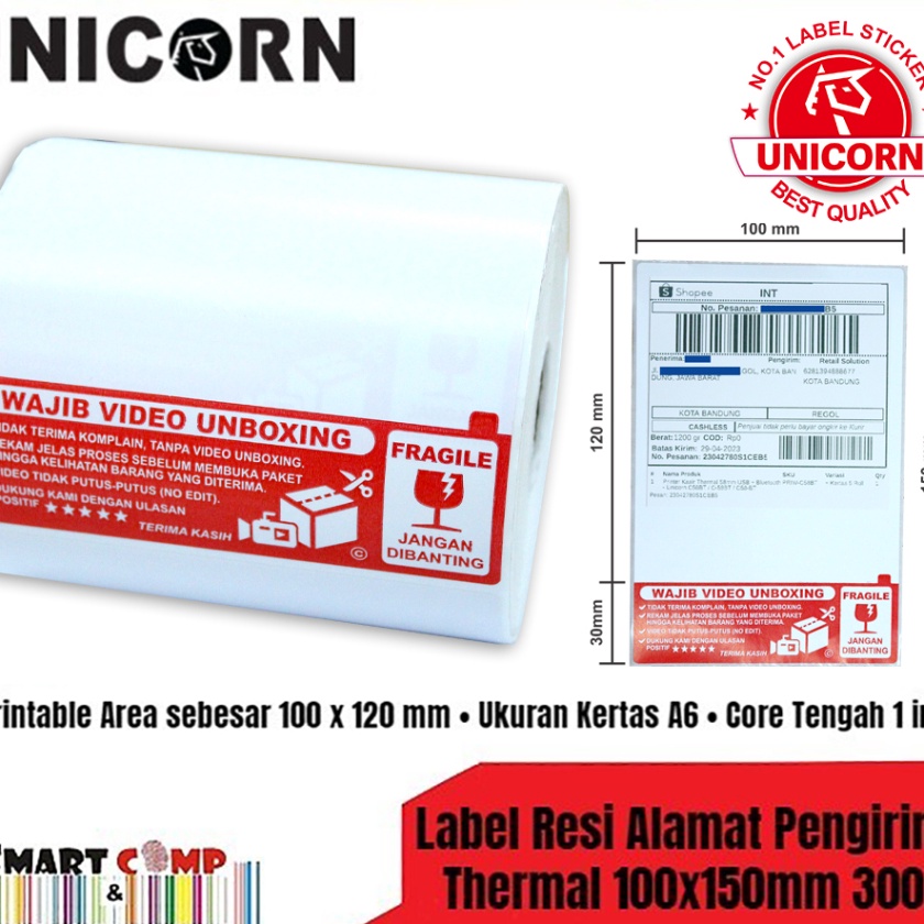 

KP8 Label Thermal Resi AWB A6 1x15 Stiker Fragile Unboxing 3