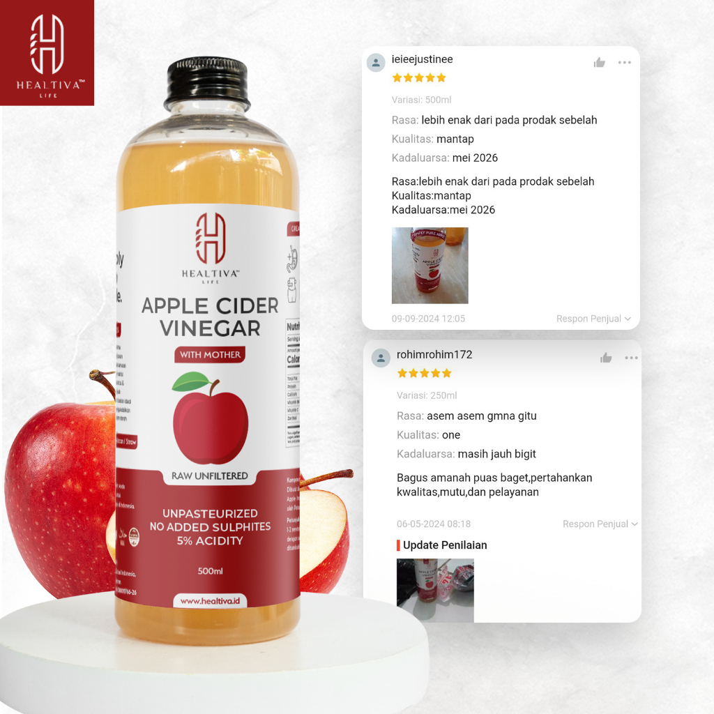 

MAR HEALTIVA Cuka Apel Organik Orinal ml / Apple Cider Vinegar With The Mother Cuka Sari Apel Murni