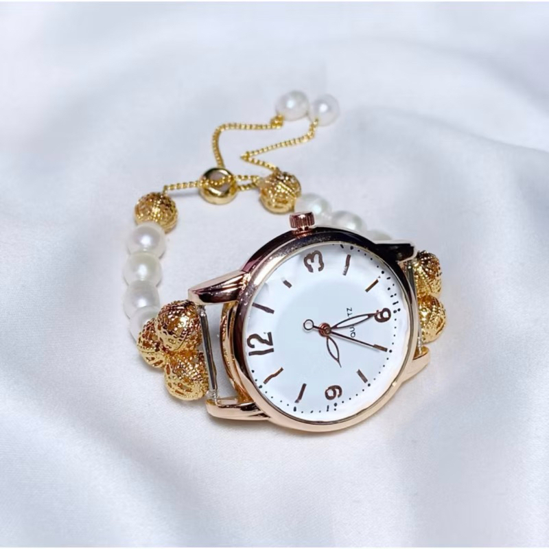 Jam tangan rodium lapis emas 18k mutiara air tawar asli dilengkapi box dan sertifikat (01)