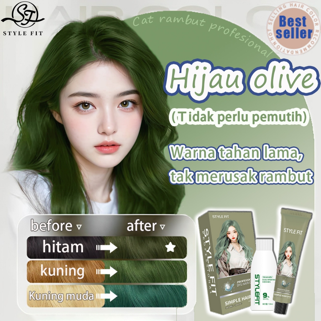 ❤COD❤Tidak perlu bleach❤ STYLE FIT cat rambut hijau gelap  200ml mencerahkan kulit，Bahan alami meres
