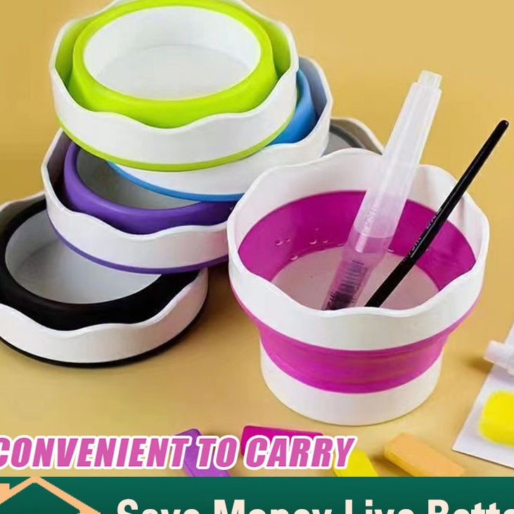 

Ekstra Wadah Air Lipat untuk Cat Painting Tempat Air Melukis Water Cup Brush Washer Lipat Poble