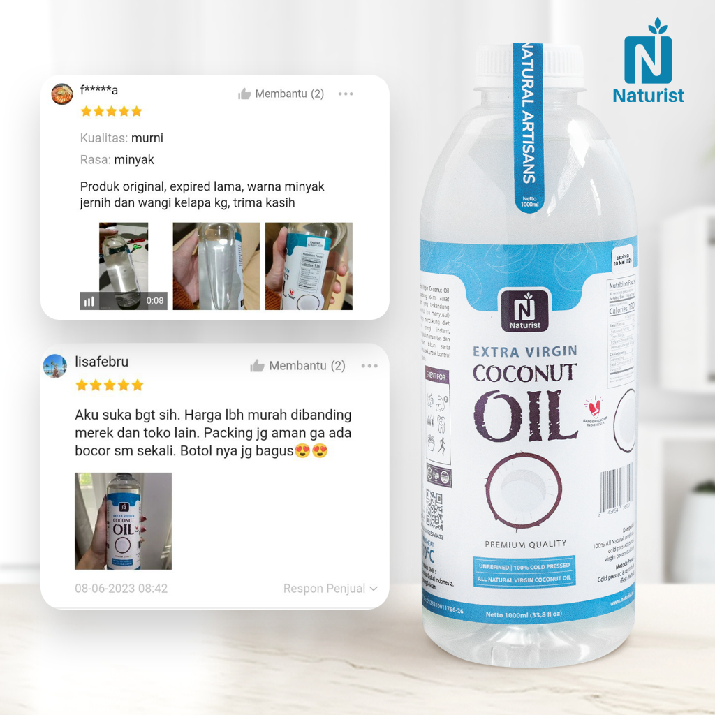 

HG NATURIST VCO 1ml Minyak Kelapa Murni Virgin Coconut Oil Premium Coconut Oil Asli 100% - 1L