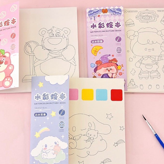 

KI3 cute water color painting buku gambar cat air anak tema imut