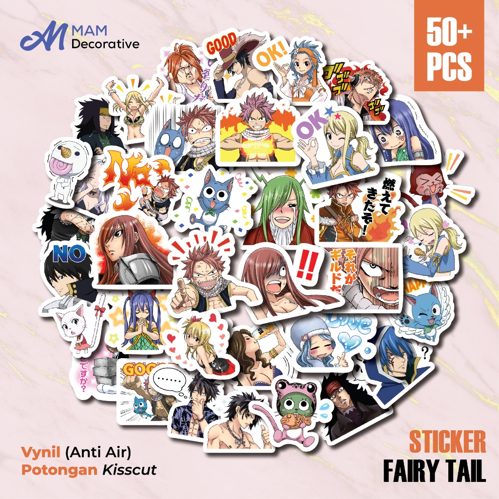 

50 PCS STIKER FAIRY TAIL | Vinyl Waterproof | Stiker Helm Buku Journal Casing HP Laptop