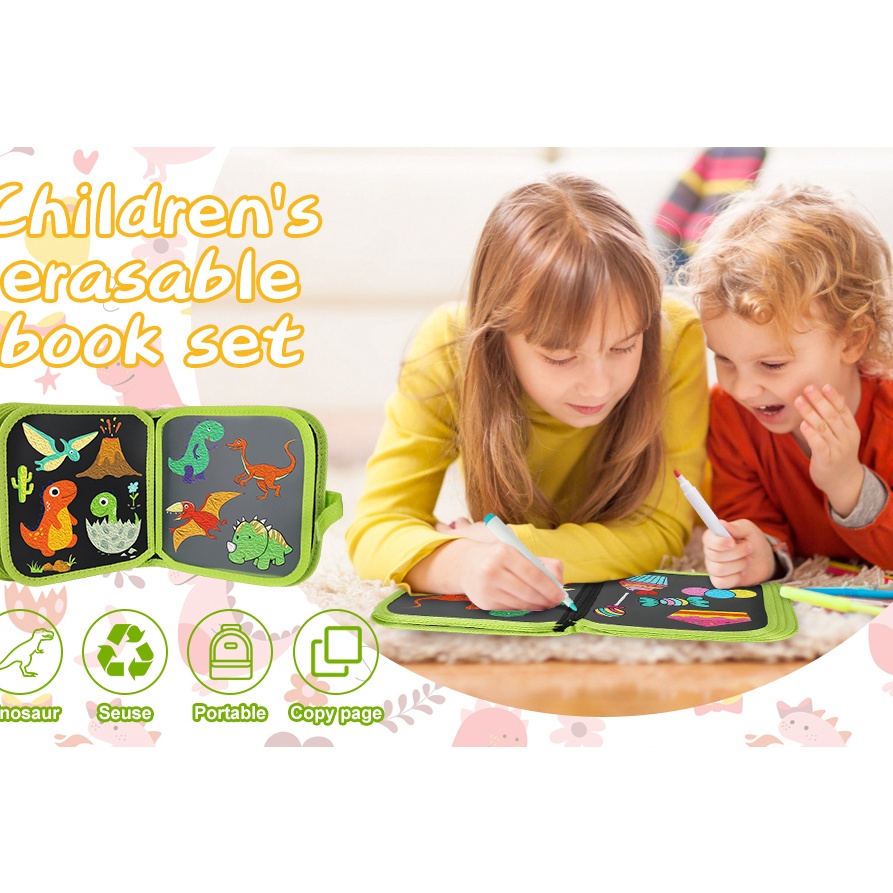 

DISKON NATAL Buku Gambar Portable Ajaib Reusable Bisa Dihapus 14 Hal Free 2pcs Tissue dan 12 Spidol