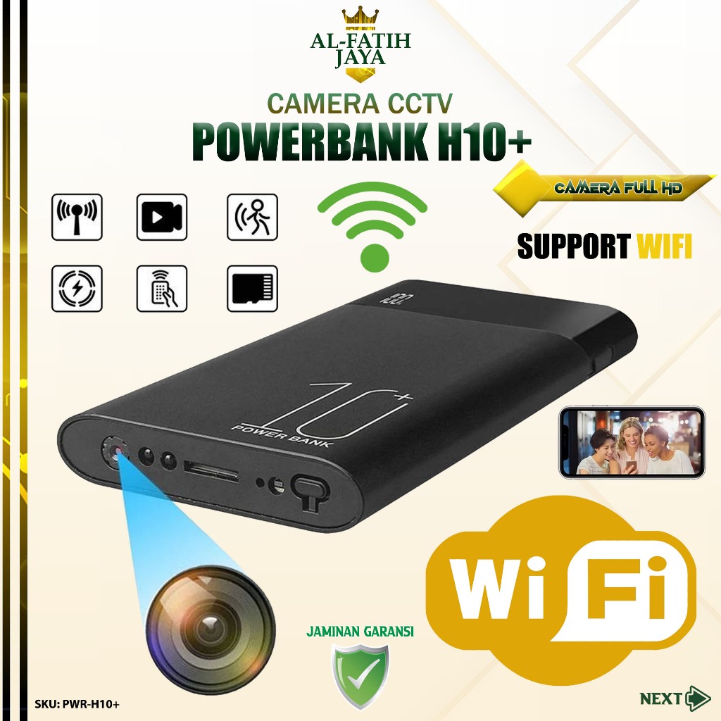 Alfatihjaya Powerbank Kamera Mini Wifi 10000Mah Hidden Spycam Camera Power Bank H10+ Resolusi Full H
