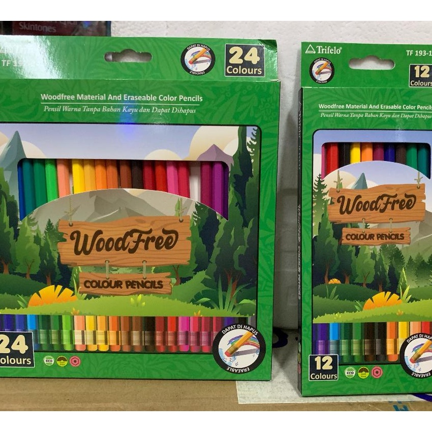 

Terbatas pensil warna trifello hapus 24 warna woodless plastic