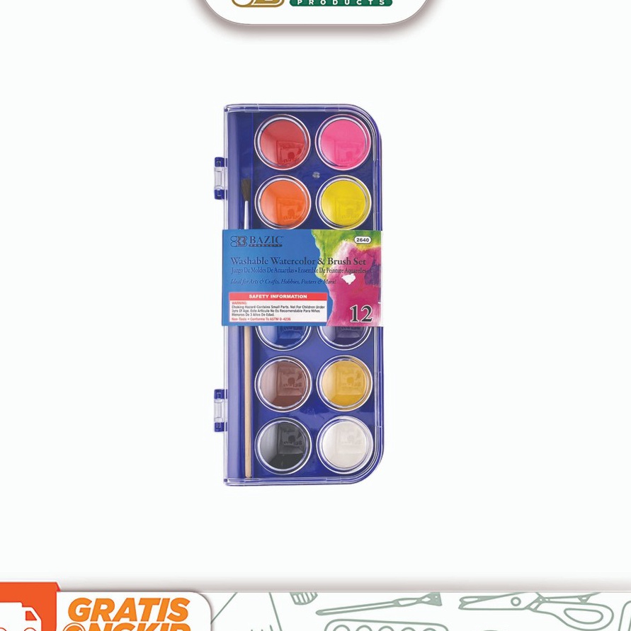

Terkini Bazic Washable Watercolor Brush Set 12 Color Cat Air 12 Warna