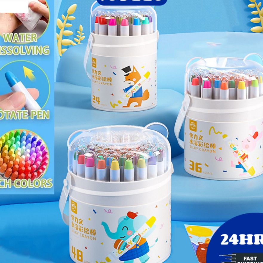 

murah In Washable Silky Crayon 36 48 Warna Colorful Bucket Krayon Mewarnai Alat Warna Set Anak Wipe and Clean