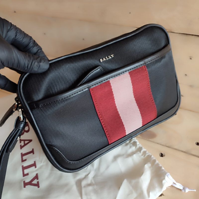 Handbag clutch pria b a l y nilon stripe merah putih